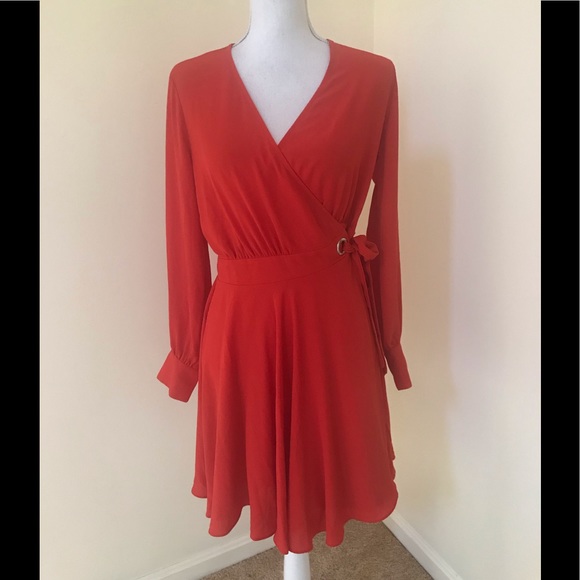 Bar III Dresses & Skirts - NWT! Bar lll red ash wrap L/S Size M dress